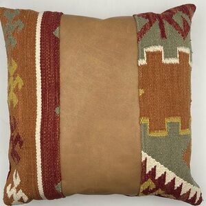Calico Kilim Rug and Leather Accent Pillow